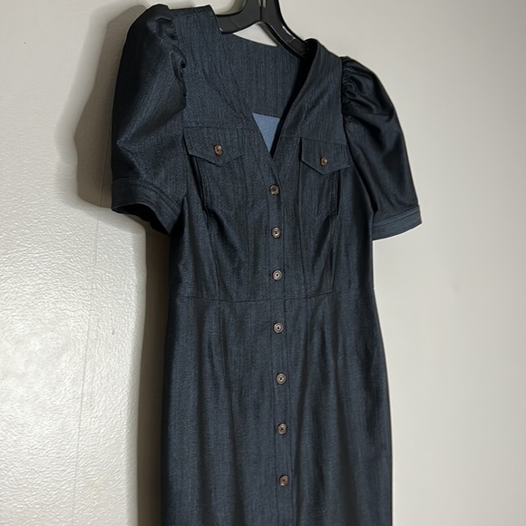 Calvin Klein Denim chambray Puff-sleeve Sheath Dress In Blue medium - Picture 3 of 7